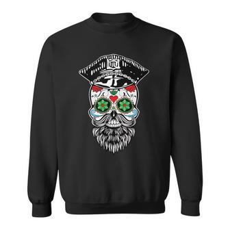 Sugar Skull Gay Daddy Bear & Biker Hat Leather Sugar Skull Sweatshirt - Monsterry CA