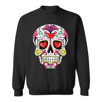 Sugar Skull Heart Eyes Valentines Day Cute Mexican Skeleton Sweatshirt - Thegiftio UK