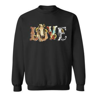 Sunflower Love Horse Steel Western Leather Pattern Print Sweatshirt | Mazezy