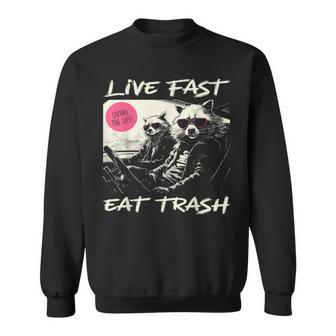 Sunset Raccoon Live Fast Eat Trash And Get Hit By A Car Sweatshirt - Monsterry UK