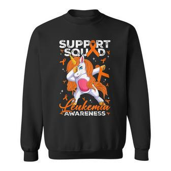 Support Squad Leukemia Awareness Unicorn With Orange Ribbon Sweatshirt - Monsterry