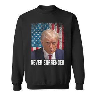 Never Surrender Trump Shot 2024 President American Flag Sweatshirt - Monsterry DE