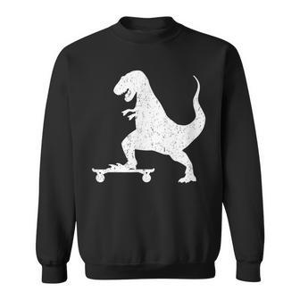 T-Rex On A Skateboard Grunge Dinosaur Skateboarding Sweatshirt - Monsterry DE