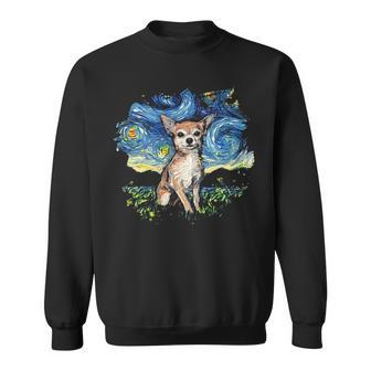 Tan Chihuahua Starry Night Impressionist Dog Art By Aja Sweatshirt | Mazezy