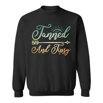 Tanned And Tipsy Tropical Vacation Beach Essentials Sweatshirt - Monsterry AU