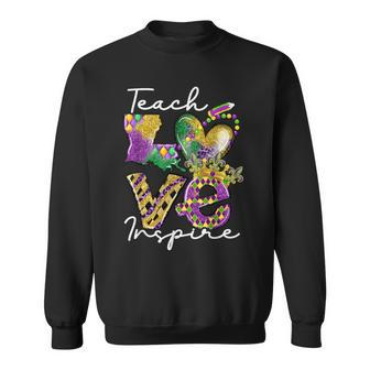 Teacher Mardi Gras Teach Love Inspire Carnival Beads Leopard Sweatshirt - Monsterry CA