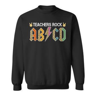 Teacher Rock Abcd Leopard Back To School Teacher Sweatshirt - Thegiftio UK