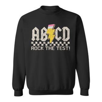 Teacher Testing Retro Abcd Rock The Test Day School Sweatshirt - Monsterry