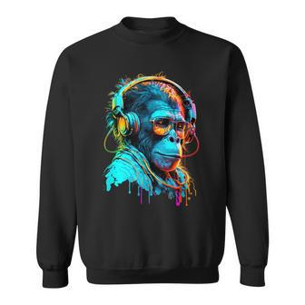 Techno-Disco Rave Monkey Dj Monkey Headphones For Festivals Sweatshirt - Thegiftio UK