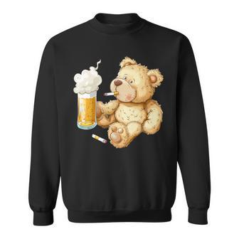 Teddy Bear Smokes And Drinks Beer For Men's Day Father's Day Sweatshirt - Monsterry UK