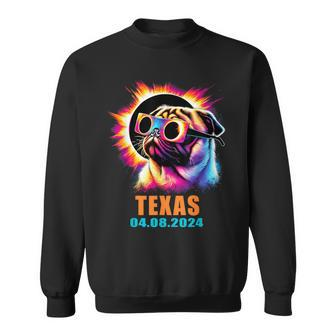 Texas Total Solar Eclipse 2024 Pug Dog With Glasses Sweatshirt - Seseable