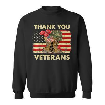 Thank You Veteran Veterans Day American Us Flag Poppy Flower Sweatshirt - Monsterry DE