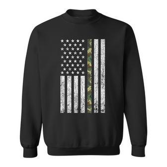Thin Green Line Military Army Camo American Flag T Sweatshirt - Monsterry DE