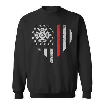 Thin Red Line Firefighter Love American Flag Heart Sweatshirt | Mazezy