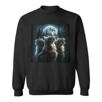 Three Cats Howl Moon Animal Meme Sweatshirt - Seseable