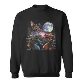 Three Dragon Starry Night Dragon Animal Howling At The Moon Sweatshirt - Thegiftio UK