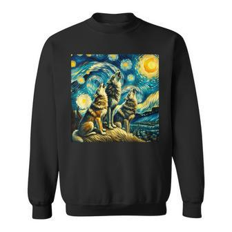 Three Wolves Howling At The Moon Starry Night Wolf Lover Sweatshirt - Monsterry UK