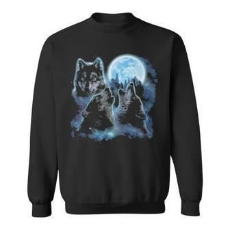 Three Wolves Howling And Moon Wolf Sweatshirt | Mazezy