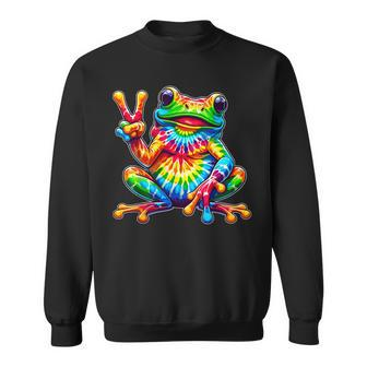 Tie-Dye Frog Peace Sign Hippie Sweatshirt - Seseable