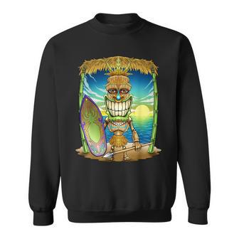 Tiki Head Surfer Surfboard Beach Hawaii Hut Tribal Vacation Sweatshirt - Monsterry AU