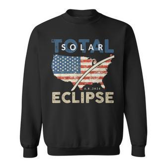 Total Solar Eclipse 0408 2024 Path Of Totality Map Usa Flag Sweatshirt - Monsterry