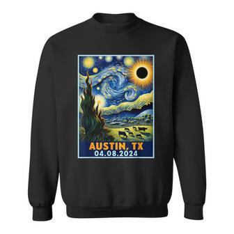 Total Solar Eclipse 2024 Austin Texas Van Gogh Starry Night Sweatshirt | Mazezy