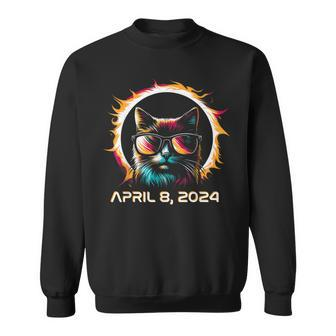 Total Solar Eclipse 2024 Cat In Astronomy Glasses Sweatshirt - Seseable