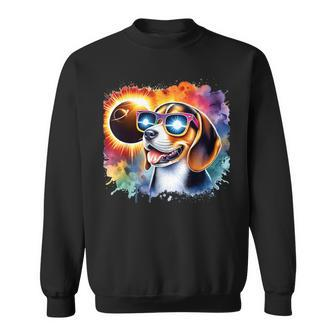 Total Solar Eclipse 2024 Colorful Beagle Dog Wearing Glasses Sweatshirt - Monsterry CA