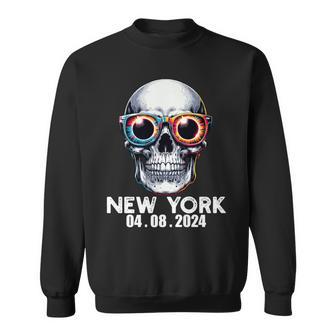 Total Solar Eclipse 2024 New York Skull Solar Eclipse Sweatshirt - Thegiftio UK