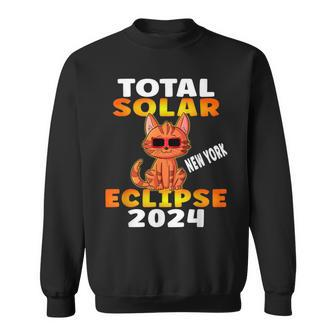 Total Solar Eclipse 2024 New York Tabby Cat Wearing Glasses Sweatshirt - Thegiftio UK