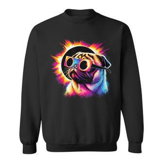 Total Solar Eclipse 2024 Pug Dog With Solar Eclipse Glasses Sweatshirt - Monsterry