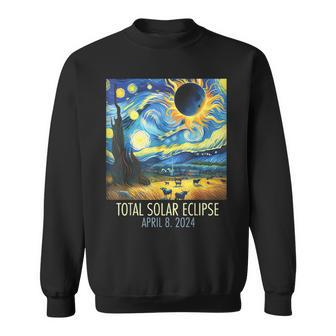 Total Solar Eclipse 2024 Starry Night Painting Van Gogh Sweatshirt - Seseable