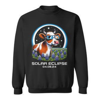 Total Solar Eclipse 2024 Texas Bluebonnet Cow Totality Cute Sweatshirt | Mazezy