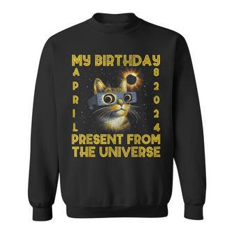 Total Solar Eclipse Birthday April 8 2024 Cat Birthday Party Sweatshirt - Monsterry