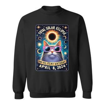 Total Solar Eclipse Yes It's My Birthday April 8 2024 Cat Sweatshirt | Mazezy DE