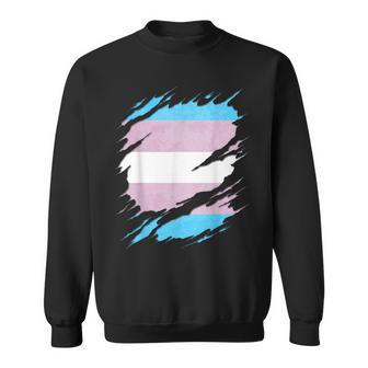 Transgender Pride Flag Ripped Reveal Sweatshirt - Monsterry CA