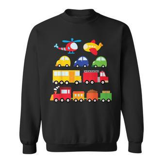Transportation Trucks Cars Trains Planes Helicopters Toddler Sweatshirt - Monsterry