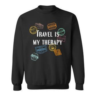 Travel Is My Therapy Distressed World Traveler Passport Sweatshirt - Monsterry