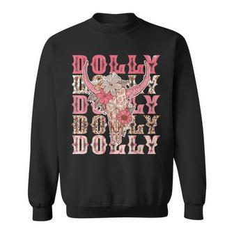 Trendy Dolly First Name Guitar Pink Cowgirl Western Sweatshirt - Seseable