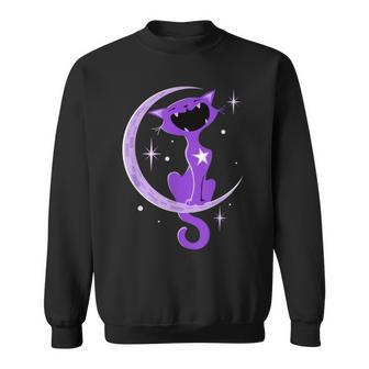 Trendy Purple Cat Crescent Moon Howl Sweatshirt - Monsterry