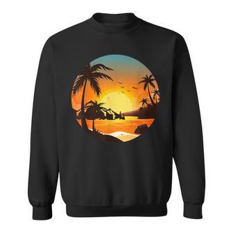 Tropical Sunset Mountains Beach Vacation Palm Trees Forest Sweatshirt - Monsterry AU