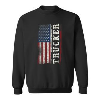 Trucker Truck Driver American Usa Flag Vintage Trucker Sweatshirt - Monsterry
