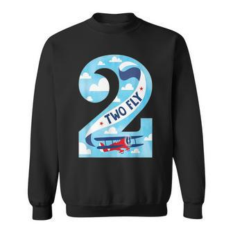 Two Fly 2 Years Old Birthday 2Nd Bday Birthday Boy Airplane Sweatshirt - Seseable