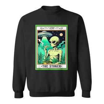 Ufo Alien Smoking Cannabis Weed 420 The Stoner Tarot Card Sweatshirt - Seseable