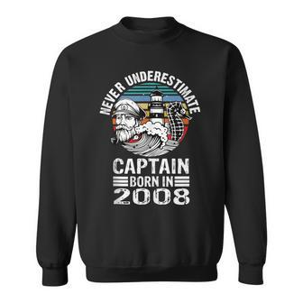 Never Underestimate Captain Born In 2008 Captain Sailing Sweatshirt - Thegiftio UK