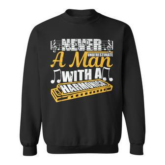 Never Underestimate A Man With A Harmonica Music Player Sweatshirt | Mazezy