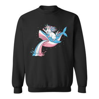 Unicorn Riding Trans Pride Shark Transgender Sweatshirt - Thegiftio UK