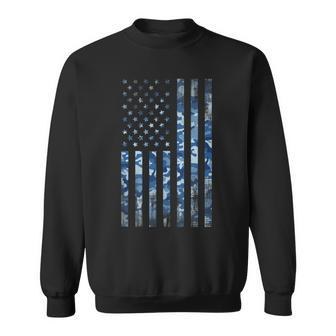Us Navy Camo Veteran American Flag Military Blue Sweatshirt - Monsterry