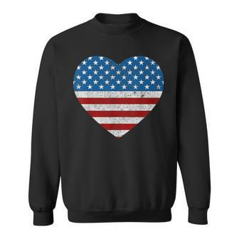 Usa Flag Heart 4Th July Red White Blue Stars Stripes Sweatshirt - Monsterry DE