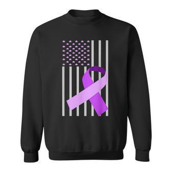 Usa Flag Purple Ribbon Alzheimer Awareness Family Sweatshirt - Monsterry DE
